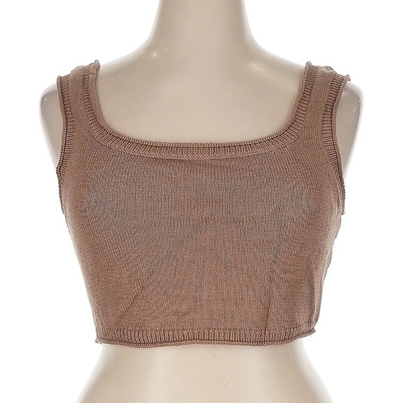 Reformation Elke Tank Top Organic Cotton Cropped Knit Tan Tank Top Size XL - Picture 2 of 9